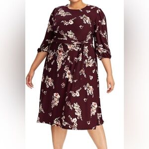 Lauren Ralph Lauren Burgundy Floral Midi Wrap Dress, Size 16W